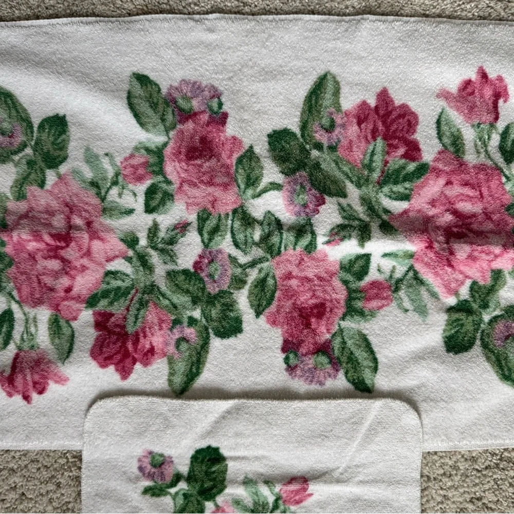 Vintage Martex Liberty of London Pink and Green Floral Set of Towels